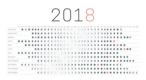 Moon calendar 2018. Stock Illustration
