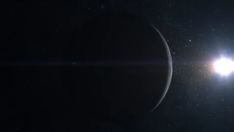 Moon. The camera flies around the moon. View from space. Stars twinkle. 4K. Sun Stock Footage 95292219