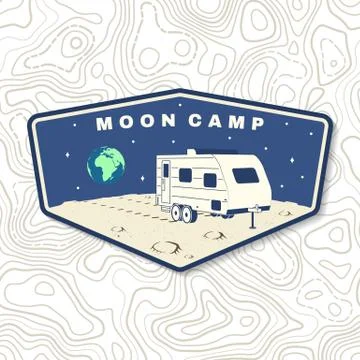 Moon camp logo, badge, patch. Vector. Concept for shirt, print, stamp, overlay Illustrazione stock
