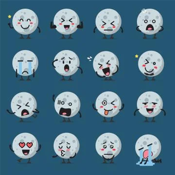 Moon character emoji set Stock Illustration