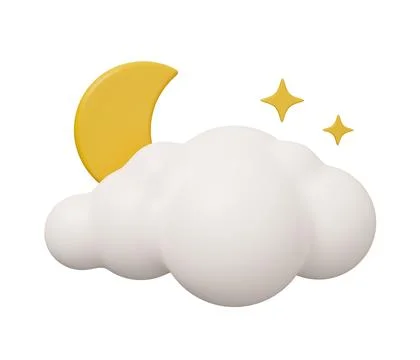 Moon cloud 3d weather. isolated minimal 3d render illustration in cartoon t.. Illustrazione stock