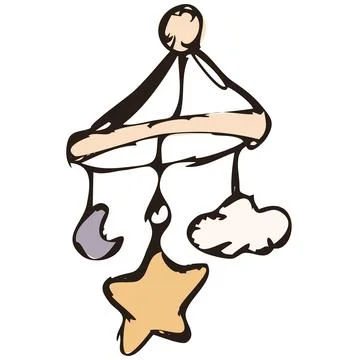 Moon Cloud and Star Baby Mobile Hand Drawn Vector Stock Illustration