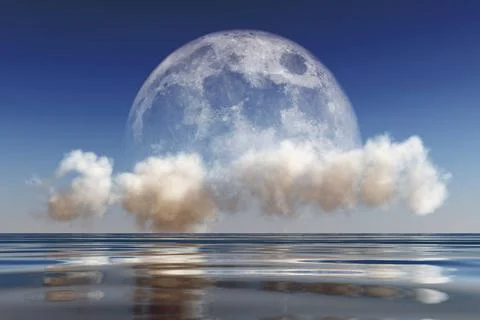 Moon on cloud big moon on cloud over sea. Elements of this image furnished... Fotos Stock