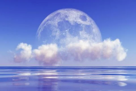 Moon on cloud big moon on pink cloud over sea. Elements of this image furn... Fotos Stock