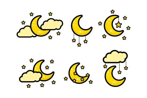 Moon Cloud Set Vector Stock Illustration
