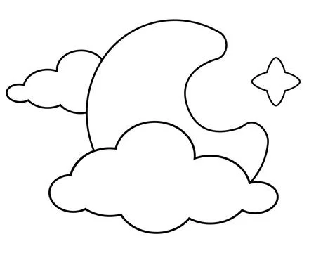 Moon with clouds and star - vector linear picture for coloring. Stock Illustration