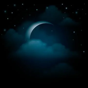 Moon with clouds and stars Ilustração Stock
