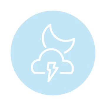 Moon with clouds and thunder, block and flat style icon Stock Illustration