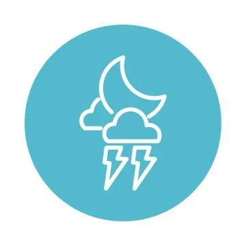 Moon with clouds and thunder, block and flat style icon Stock Illustration