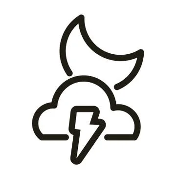 Moon with clouds and thunder, line style icon Stock Illustration
