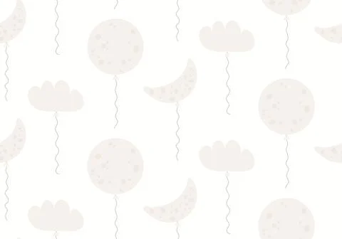 Moon, clouds flying balloons seamless pattern Illustrazione stock