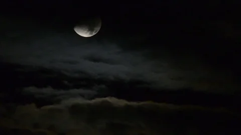 Moon With Clouds at Night - zoomed in Stock Footage