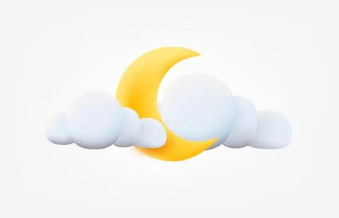 Moon with clouds weather concept. Forecast 3d vector illustration isolated .. Illustrazione stock