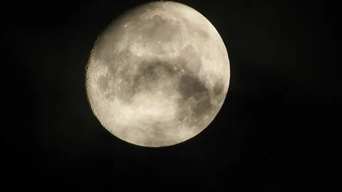 Moon in cloudy night sky. Close up  4k video Stock Footage 95441860