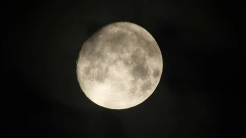 Moon in cloudy night sky. Close up  4k video Stock Footage 95441912