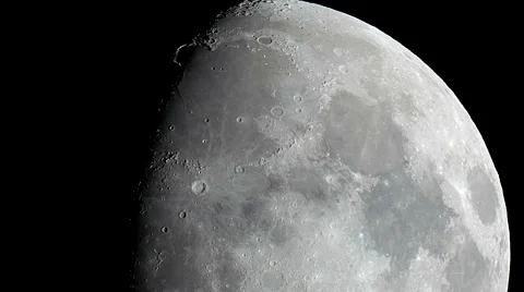 Moon Crater Shadows Shown through 1000mm Telescope Recorded in 4k Stock Footage 44310551