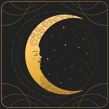 Moon crescent. Gold celestial background. Vector illustration 스톡 일러스트