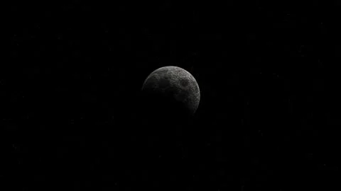 The moon in a crescent phase against a starry black background of CGI image Stock Illustration