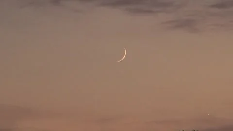 Moon crescent sunset dusk twilight star sky night Stock Footage 317943963