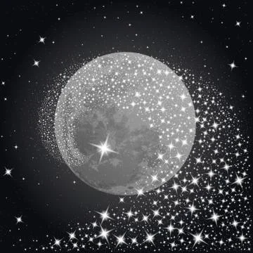 Moon on dark background, night sky, vector Stock Illustration