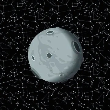 Moon on dark space background with many stars Stock Illustration