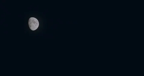 Moon on a dark summer night with some grain moving slowly in the blurry Stock Footage 114481917