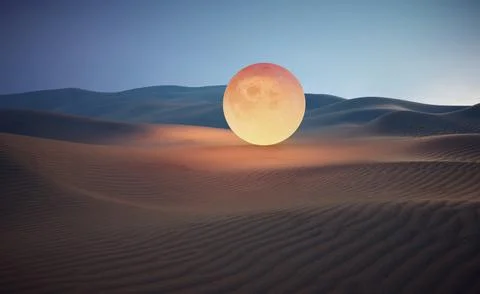 Moon in the desert. Global warming concept . Stock Illustration