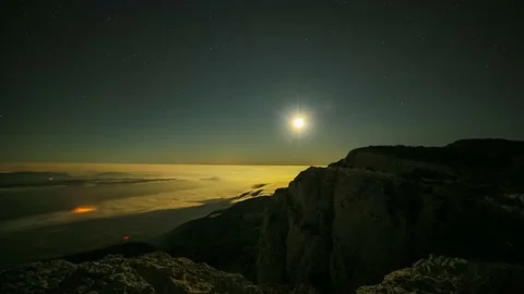 Moon down in Montsec, Lleida, Spain Stock Footage 136737605