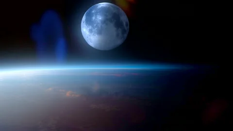 Moon on Earth horizon with shutter interaction 4K Stock Footage 178291771