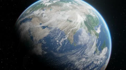 Moon on earth orbit. Epic view on Earth from space over stars. 3d digital art in Stock Footage 146168547