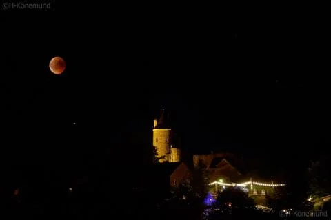 Moon eclipse with blood moon and mars in muerlenbach bertradaburg germany Stock Photos