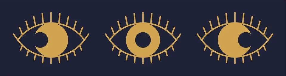 Moon eclipse inside eye. Esoteric, occult or spiritual symbol. Ilustração Stock