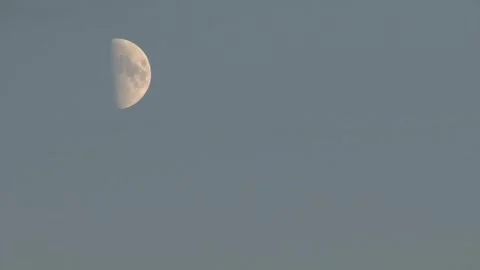 The moon in the evening blue sky, the first quarter of the moon at twilight,  Video stock 300879610