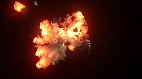 Moon explodes with fire magma and smoke with star background animation Stock Footage 213910600