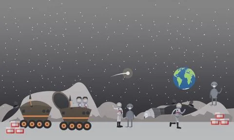 Moon exploration concept flat vector illustration Stock Illustration
