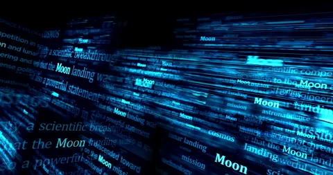 Moon exploration neon on brick wall loop Stock Footage 328126109