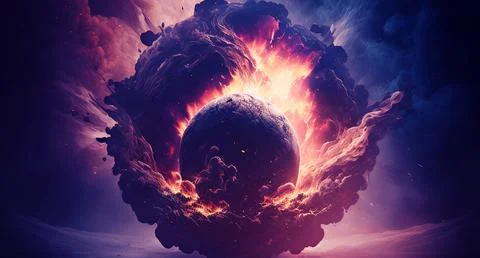 Moon explosion on deep alien planet Stock Illustration