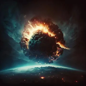 Moon explosion on deep alien planet. Cosmic wallpaper Stock Illustration