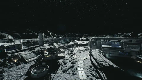 Moon extraction scene, Deep space mining with machinery at nighttime 스톡 동영상 331520411