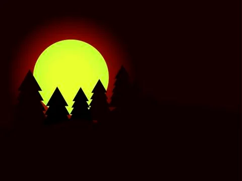 Moon in the fir trees. Pine forest. Dark night. Vector illustration Stock Illustration