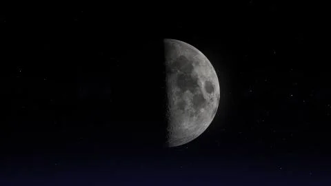 The moon in First Quarter phase. Stock Illustration