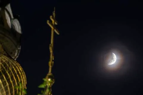 The moon in first quarter Stock Photos