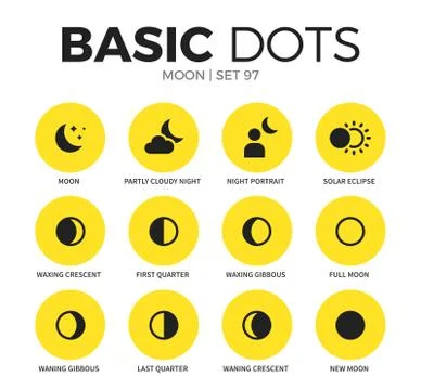 Moon flat icons vector set Stock Illustration