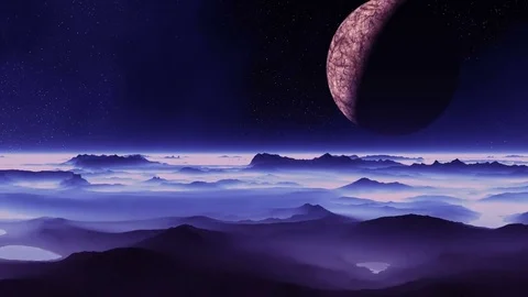The Moon Flies Over An Alien Planet Stock Footage 72016428