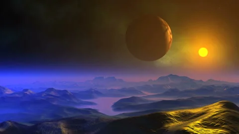 Moon Flies Over Alien Planet Stock Footage 133638373