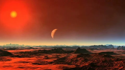 Moon Flying Over Alien Planet Stock Footage 95825445