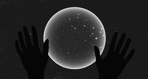 Moon with Hands vector design. Occult wicca symbols illustration Stock Illustration