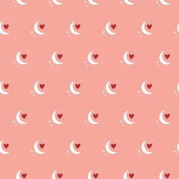 Moon with a heart seamless pattern, lovely romantic background, great for Val Stock Illustration