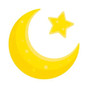 Moon icon flat element with star. Vector illustration of flat moon icon on cl Stock Illustration