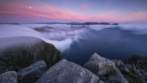 Moon with inversion flowing over the coastline Stock Footage 122959431